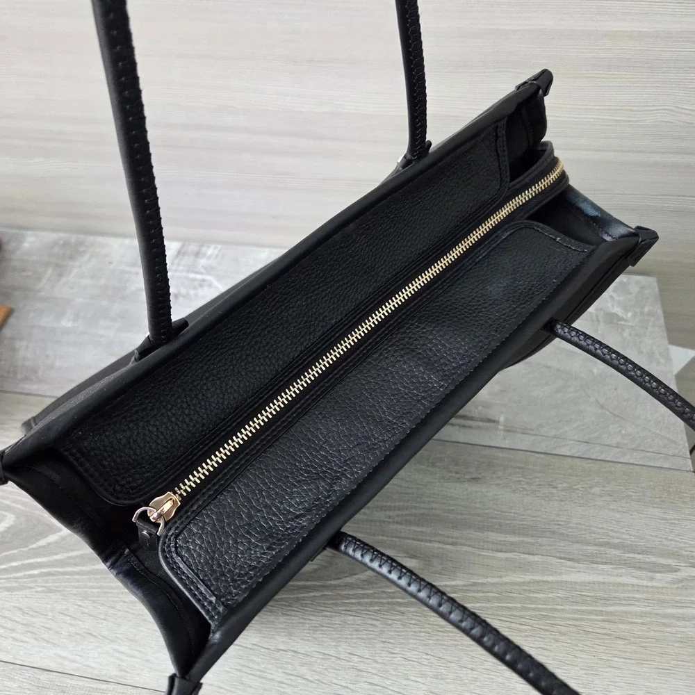 Kate Spade New York Ella Black Pebbled Leather Double Handles Zipper Tote Bag